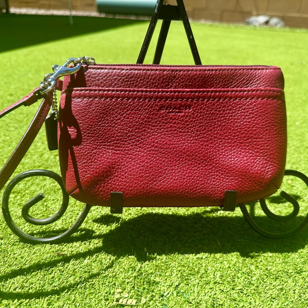 Coach Large Zip Wristlet Wallet Deep Red EXC